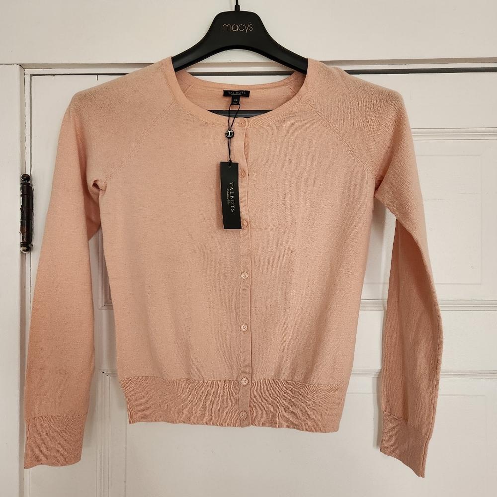NWT Talbots light pink rose sweater cardigan pima cotton cashmere size XS